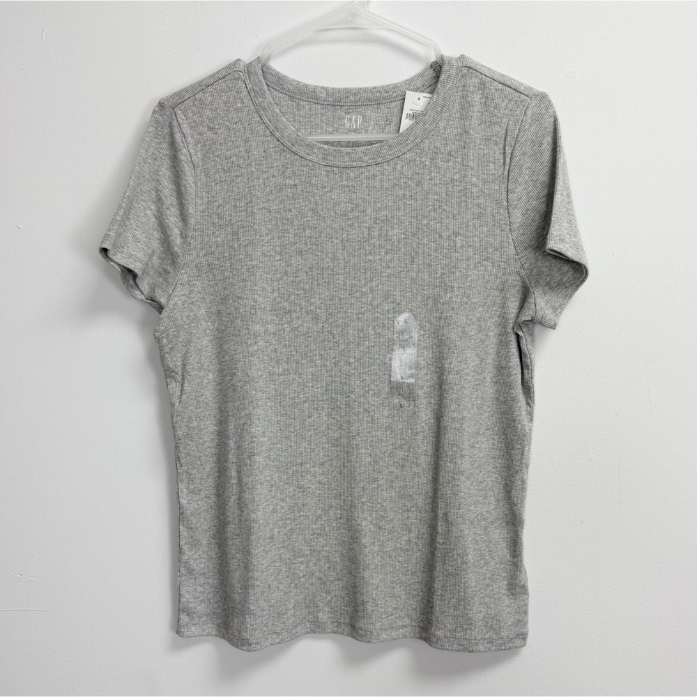 Gap Shirt Womens Large Gray Stretch Ribbed Short Sleeve Tee Top NWT NEW